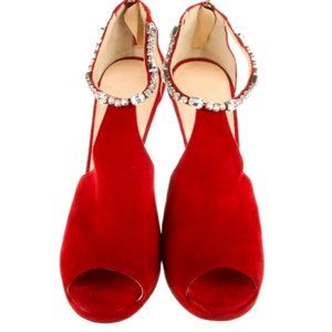 Jimmy Choo Red Suede Crystals Stiletto Heels Pumps Size 39 (US 8)